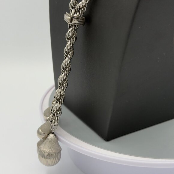 Vintage Silver Tone Long Twisted Rope Chain Necklace With Tassel Ends - Picture 7 of 13